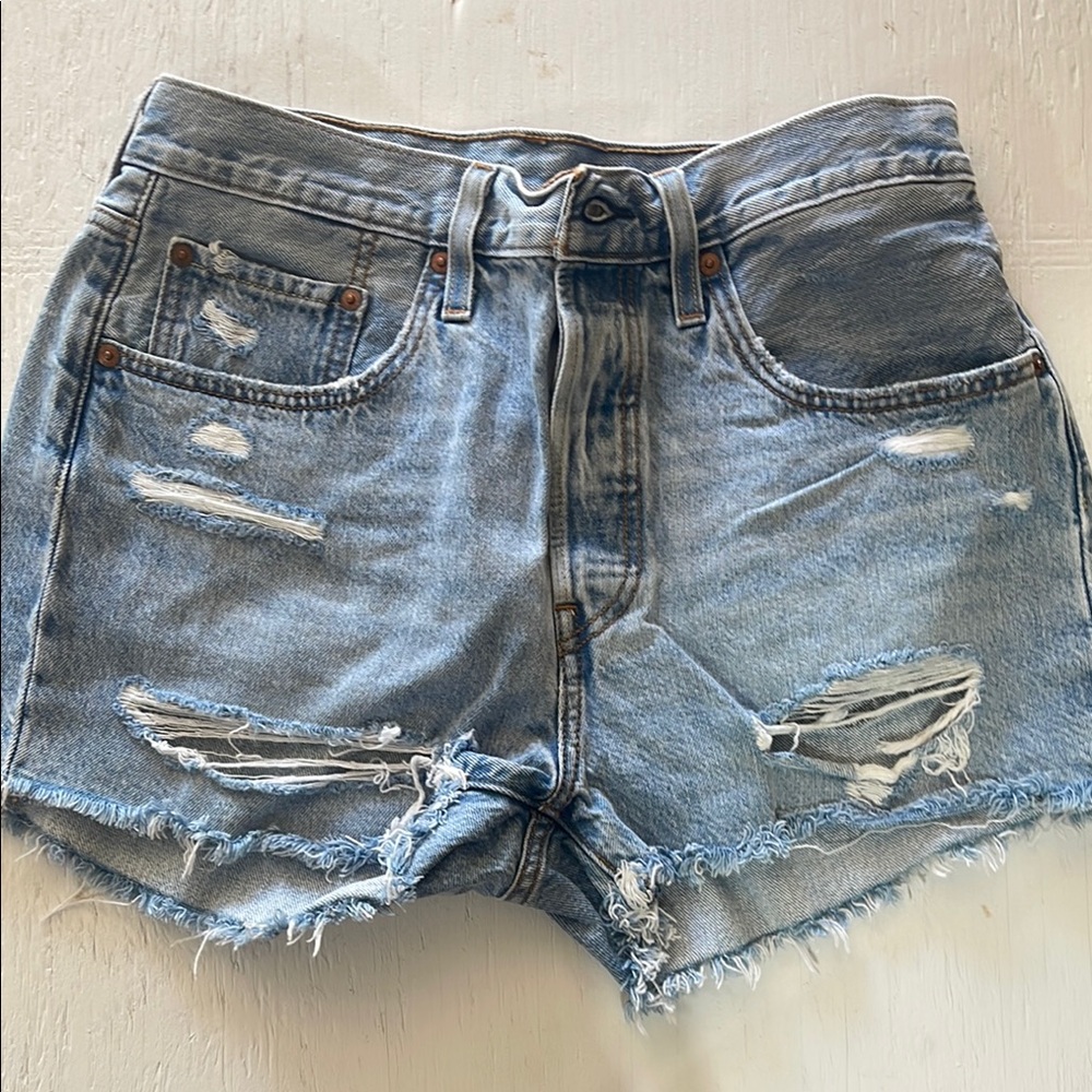 Levi's 501 Blue Jean Shorts Distressed High-Waisted